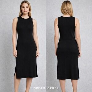 Joie Black Sleeveless Knit Midi Dress XL Rayon Blend Side Slits Round Neck NWOT